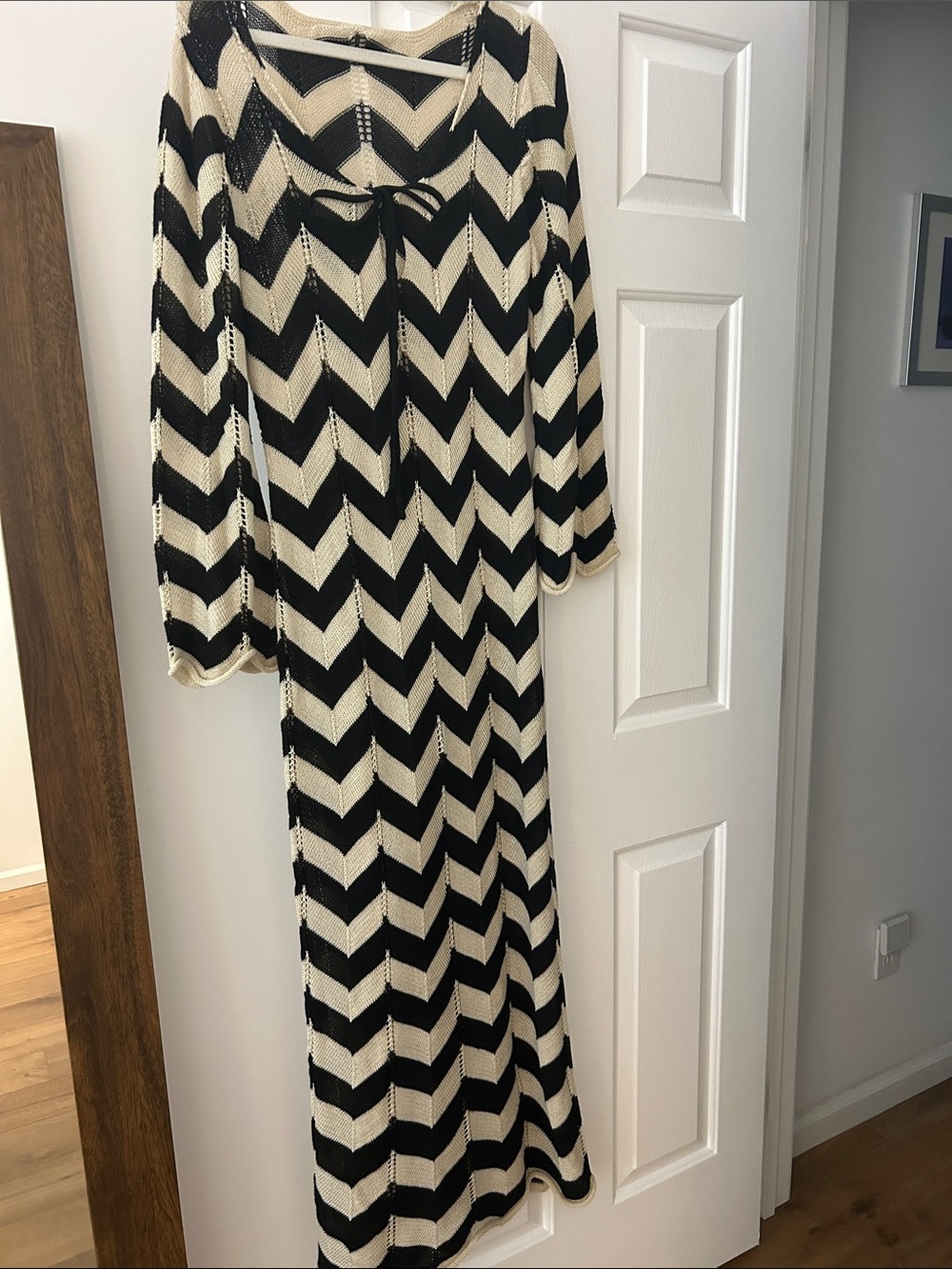 Black and Cream Chevron Knit Maxi Dress -beach Cover up- Women